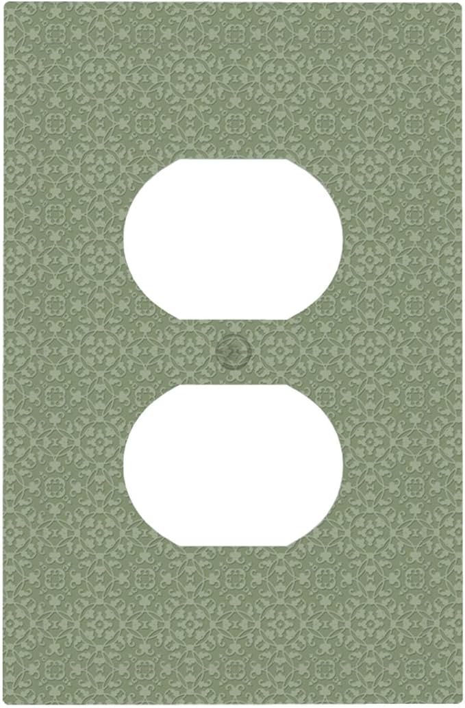 Sage Green Textured Duplex Wall Plate - 1-Gang Standard US Size Minimalist Botanical Weave Outlet Covers, Modern Farmhouse Linen Texture for Neutral Decor