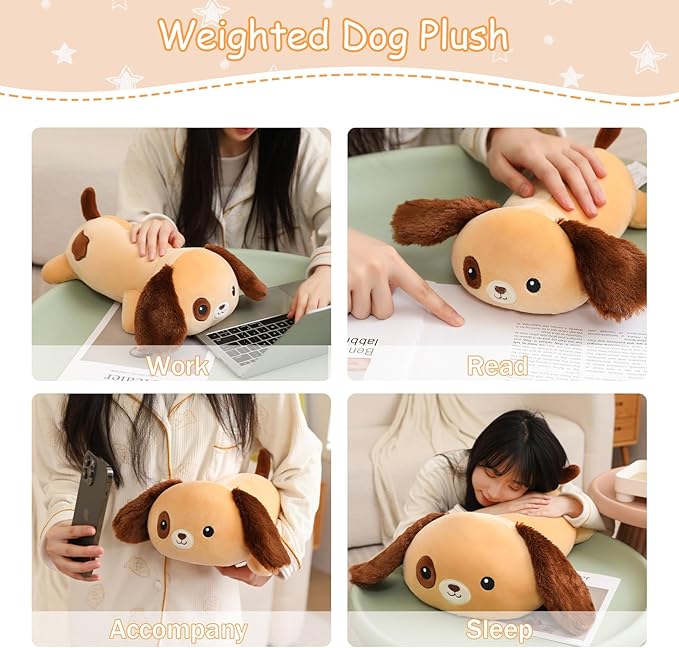 SQEQE Weighted Dog Plush, Weighted Dog Stuffed Animal, Cute Larbrador Plushies Soft Pillow Toy Gift for Kids Adults Brown 9.8 Inch, 0.8 Lbs