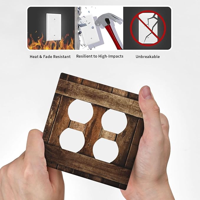 Brown Wooden Barn Door Old Wood Print Outlet Covers 2 Gang Double Duplex Decorative Light Switch Covers Electrical Wallplates Socket Faceplate for Farmhouse Home Decor