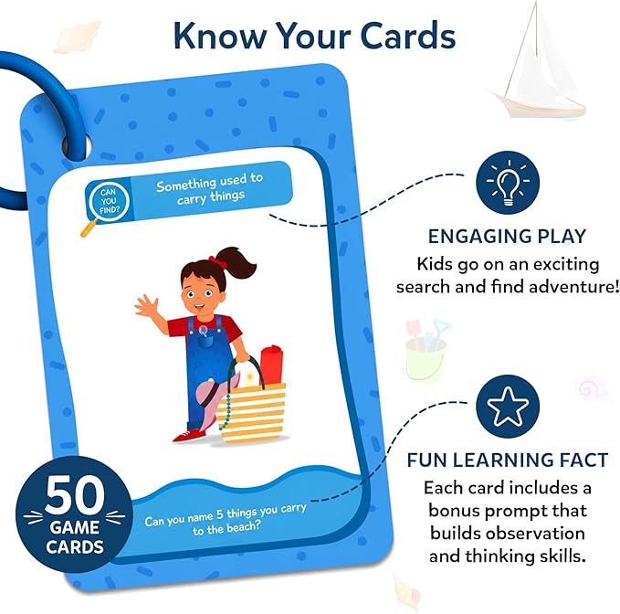 Skillmatics Scavenger Hunt Card Game - Found It Beach, Outdoor Learning Educational Game Collections, Perfect for Kids and Families Who Love Board Games, 50 Waterproof Cards, Gift for Ages 4, 5, 6, 7
