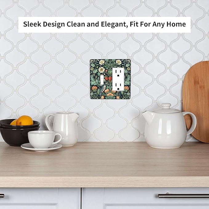 Light Switch Cover Plate Strawberry Birds Flowers Plant Morris Floral 2 Gang Combo Wall Plates Toggle Rocker Decorative Switch Plates and Outlet Covers for Bathroom Bedroom Decor