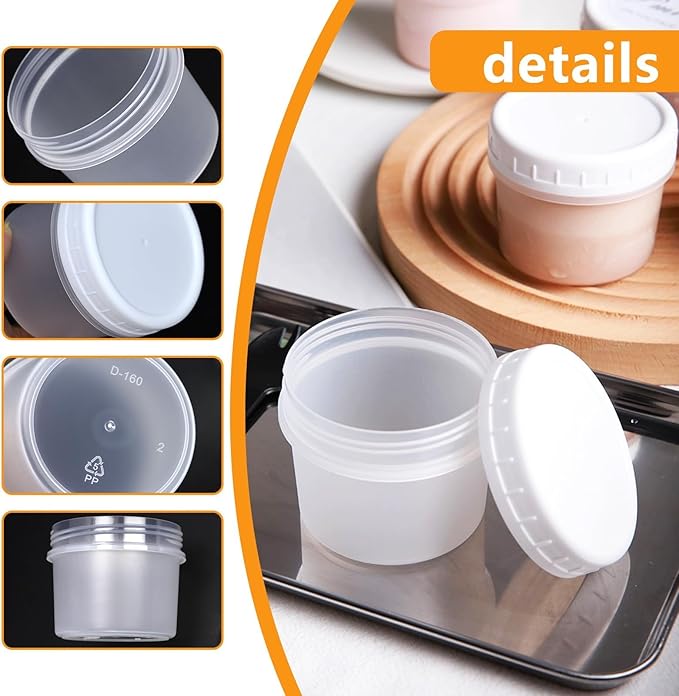 24 Pack 5 oz(160 ml) Food Storage Jars with Screw Lids, Reusable Small Refrigerated Jars, Small Plastic Freezer Storage Food Containers for Cake Jam Ice Cream Sauce