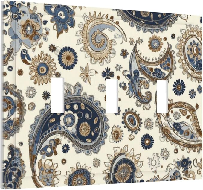 Decorative Switch Plates Doodle Style Floral Abstract Teardrop 3 Gang Wall Plate Triple Toggle Light Switch Cover Faceplate Electrical Wall Panels For Bed Room Living Room Decor