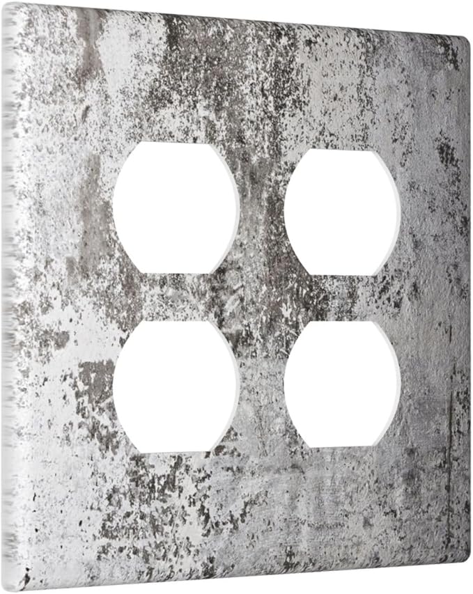 Light Switch Cover Plate Gray White Speckled Weathered Concrete Wall 2 Gang Socket Covers Double Duplex Wallplates Switch Plates and Outlet Covers for Bedroom Home Decor