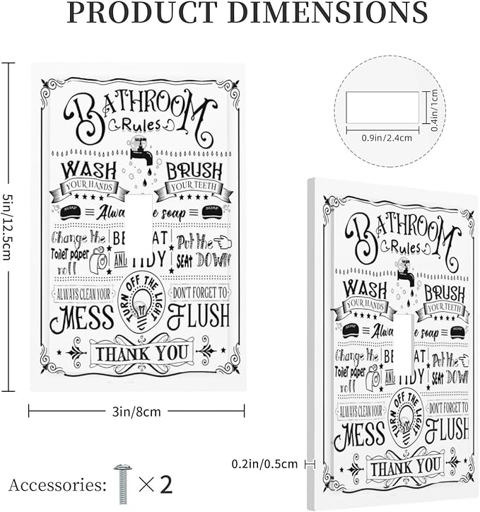 Funny Toilet Bathroom Bathtub 1 Gang Electrical Single Toggle Device Switch Wall Plate Washroom Bath Rules Positvie Quotes Inspirational Sign Jumbo Size Decorative Outlet Light Switch Face Plate Cover