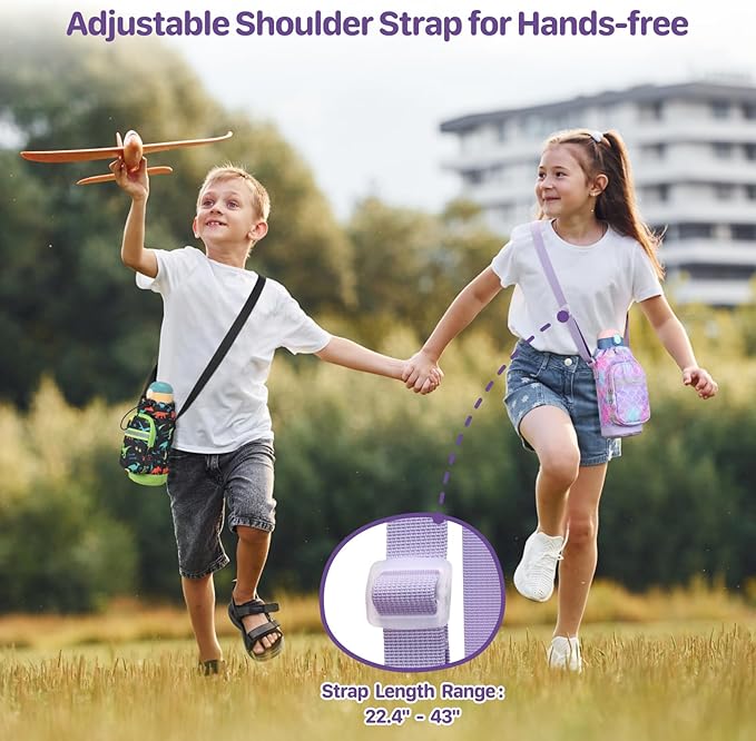 Water Bottle Carrier for Kids - Water Bottle Holder with Strap, Boys Girls Water Bottle Sling Bag for 10/12/14/16/18Oz Water Bottles Walking Hiking Camping