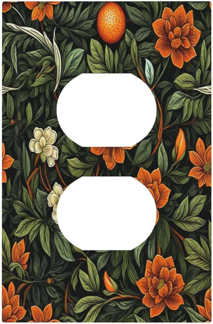 Decorative Outlet Covers William Morris Orange Flowers Rustic Leaves Floral 1 Gang Duplex Light Switch Cover Plate Electrical Switch plates Wall Plates Receptacle Covers for Bathroom Bedroom