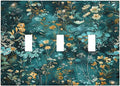 Decorative Switch Plates Green Leaf Floral Boho Golden Flower Plant 3 Gang Wall Plate Triple Toggle Light Switch Cover Faceplate Electrical Wall Panels For Bed Room Cabin Decor