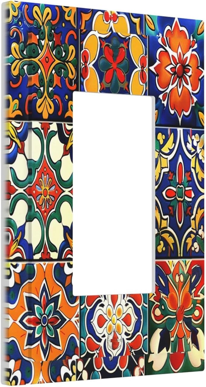 Decorative Outlet Covers Colorful Mexican Talavera Vintage Boho Floral 1 Gang Single Rocker Light Switch Cover Plate Wall Plates Gfci Faceplate For Farmhouse Cabin Decor
