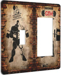 Vintage Gym Retro Brick Dumbbell Muscular Man2 Gang Toggle Rocker Light Switch Cover Decorative Combin Wall Plates Art Panel Brick Dumbbell Dimmer for Bedroom Boyroom Gyms Decor
