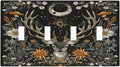 Light Switch Cover Plate Vintage Deer Flowers Moon Natural Plants Floral 4 Gang Quad Toggle Decorative Switch Plates Electrical Wall Plates Faceplate for Bathroom Bedroom Decor