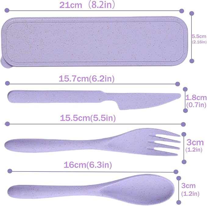 2 Pack Travel Utensils Set with Case, Wheat Straw Reusable Cutlery Set, Portable Spoon Knife Fork Tableware for Lunch Box, Picnic, Camping, Office, BPA Free for Adults Kids