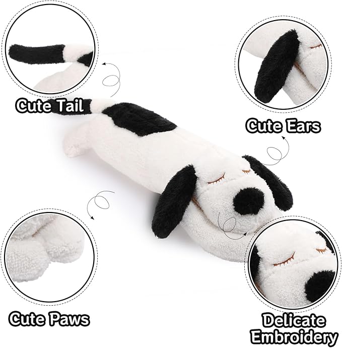 Queekay Dog Body Pillow Stuffed Animals Plush Long Body Pillow for Dogs Large Sleeping Hugging Puppy Cushion Gift for Birthday Party(23.6 Inch,Black and Beige)