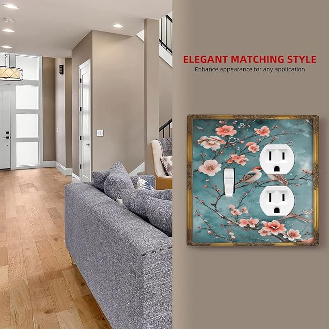 Decorative Art Light Switch Covers Birds on Branches 2 Gang Single Toggle Duplex Combination Electrical Faceplate Switchplate Wall Plate for Home Decor