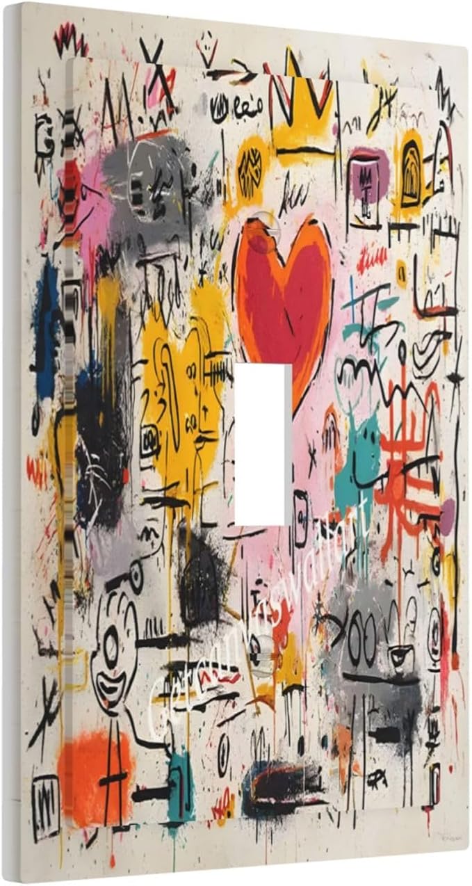 Colorful Graffiti Street Art Banksy Prints Decorative Light Switch Cover 1 Gang Single Toggle Device Electrical Faceplate Switchplates Decorator Outlet Wall Plate for Kids Room Office Decor