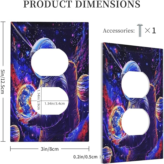 Astronaut Space Cool Galaxy Planet Outlet Covers 1 Gang Duplex Light Switch Cover Decorative Switch Plates Electrical Receptacle Faceplate Wall Plate for Kids Room Nursery Decor