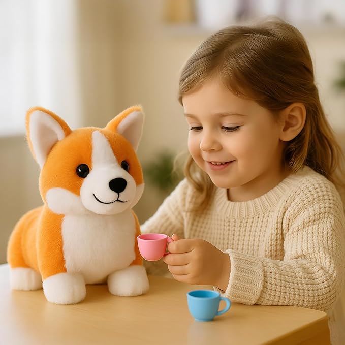 WEIGEDU Corgi Plush Toy, 12 Inch Cute Stuffed Animal, Soft Kawaii Dog Pillow, Realistic Welsh Corgi Puppy, Gifts for Kids and Dog Lovers, Orange and White