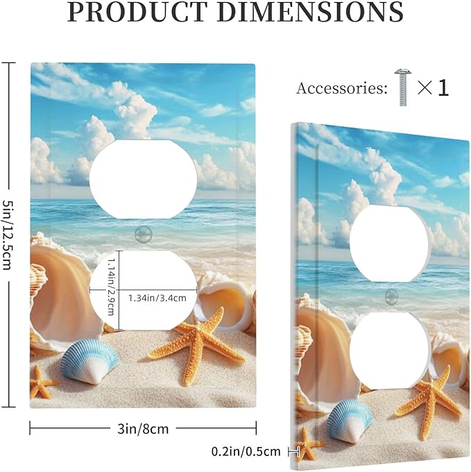 Beach Coastal Seashore Sea Starfish Shell Sand Outlet Covers 1 Gang Duplex Light Switch Cover Decorative Switch Plates Electrical Receptacle Faceplate Wall Plate for Bathroom Home Decor