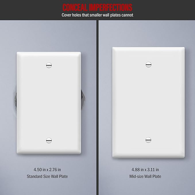 ENERLITES Blank Device Wall Plate, Gloss Finish, Mid-Size 1-Gang 4.88" x 3.11", Unbreakable Polycarbonate Thermoplastic, UL Listed, 8801M-W, White (Pack of 2)