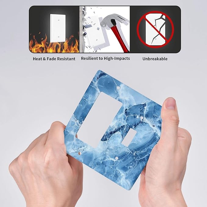 Light Switch Cover Blue Marble Abstract Luxury Modern 2 Gang Toggle Rocker Combo Socket Cover Wall Plates Decorative Switch Plates and Outlet Covers for Bathroom Bedroom Decor