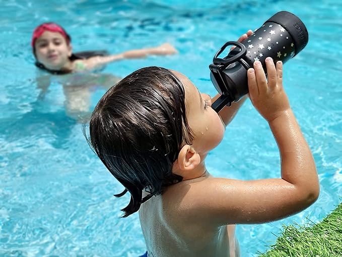 CHILLOUT LIFE 12 oz Kids Insulated Water Bottle for School with Straw Lid Leakproof and Cute Waterproof Stickers, Personalized Stainless Steel Thermos Flask Metal Water Bottle for Girls & Boys