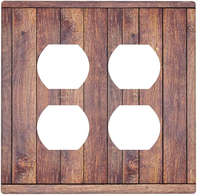 Decorative Outlet Covers with Wood Texture Rustic Vertical Planks Brown Design 2 Gang Wall Plate Double Duplex Receptacle Light Switch Cover Switch Plate Cover Vintage Kitchen/Bedroom Decor