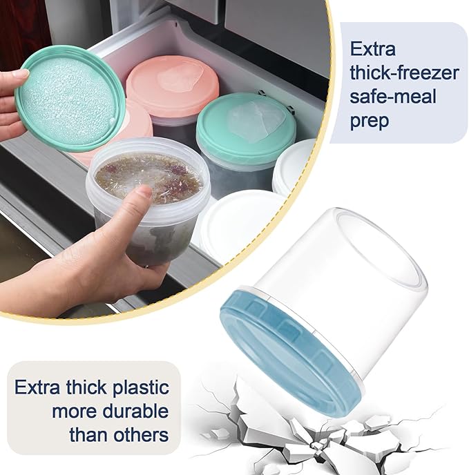 Yomarket 12pcs 16 oz Plastic Deli Containers with Screw Lids, Small Freezer Container Reusable 2 Cup Food Storage Container with Pen & Brush for Snack Salad Fruit, Microwave & Dishwasher Safe BPA Free