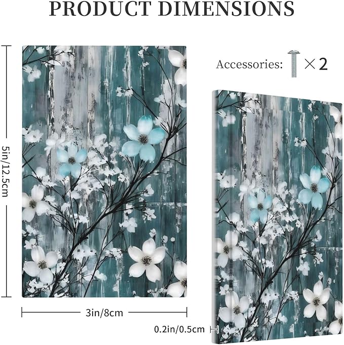 Rustic Blue Watercolor Flower Wooden Background Light Switch Cover Plate 1 Gang No Device Blank Electrical Wall Plates Faceplate Decorative Switch Plate for Bedroom Living Room Decor