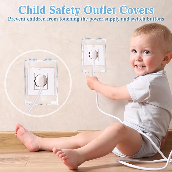 Briwooody 2 Pcs Baby Safety Outlet Cover Box Clear Outlet Covers with Key Outlet Cover for Electrical Outlets Easy Install, Provides Extra Space Inside for Plugs, Adapters