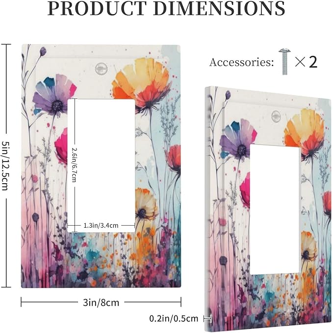 Light Switch Cover Plate Abstract Floral watercolor flowers 1 Gang Wall Plates Single Rocker Outlet Covers Wildflower Decorative GFCI Receptacle Cover Electrical Switchplate for Home Decor