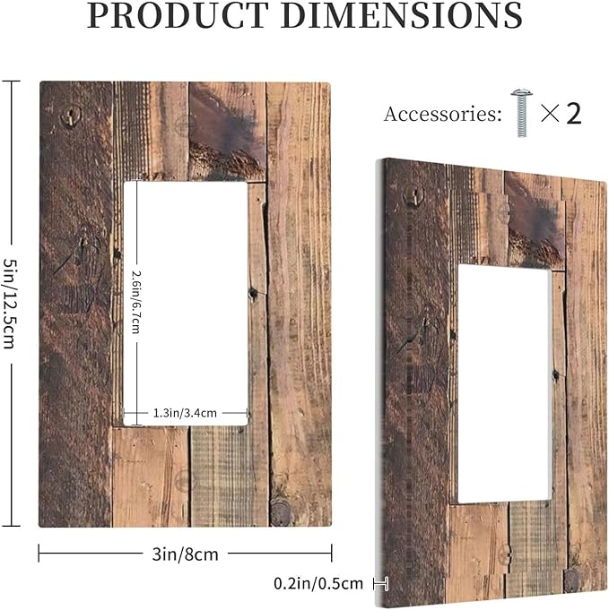 Rustic Brown Wood Plank Vintage Country Wooden Board Decorative Outlet Covers 1 Gang Single Rocker Light Switch Cover Plate Wall Plates GFCI Faceplate for Farmhouse Home Decor