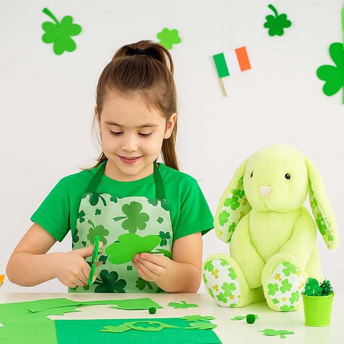 WEIGEDU Green Rabbit Bunny Stuffed Animal Plush Toy with Floppy Ears & Shamrock Print for Kids, Boys, Girls, Babies - Perfect, St. Patrick's Day, Birthday, Easter, Christmas, Bedtime Gift