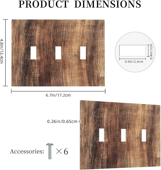 Decorative Switch Plates Vintage Rustic Brown Wood Grain 3 Gang Wall Plate Triple Toggle Light Switch Cover Faceplate Electrical Wall Panels for Bedroom Farmhouse Decor