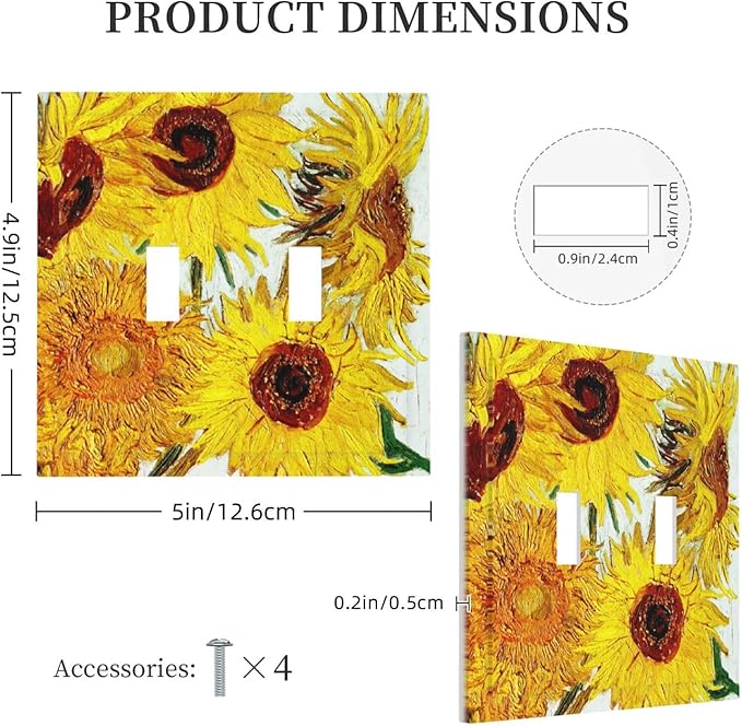 Rustic Sunflower Oil Painting Vintage Flowers Decorative Switch Plates 2 Gang Double Toggle Outlet Light Switch Cover Wall Plate Electrical Faceplate for Bed Room Living Room Decor