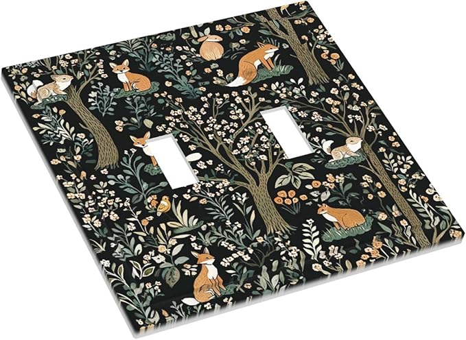 Decorative Switch Plates Fairy Forest Animals Fox Squirrel Flower 2 Gang Double Toggle Outlet Light Switch Cover Wall Plate Electrical Faceplate For Bed Room Farmhouse Decor