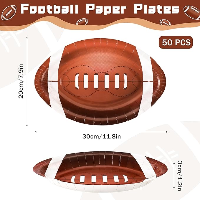 50PCS Football Shaped Disposable Paper Plates, Large 11.8in Football Party Plates, Football Theme Birthday Party Supplies, Sports Game Party Decorations, Touchdown Party Decoration