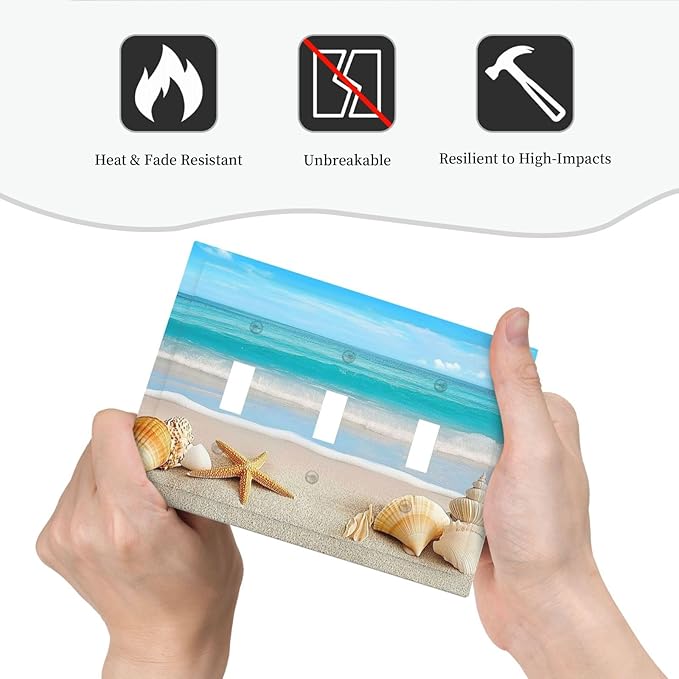 Decorative Switch Plates Seashells Beach Starfish Scallop 3 Gang Wall Plate Triple Toggle Light Switch Cover Faceplate Electrical Wall Panels For Bathroom Home Decor
