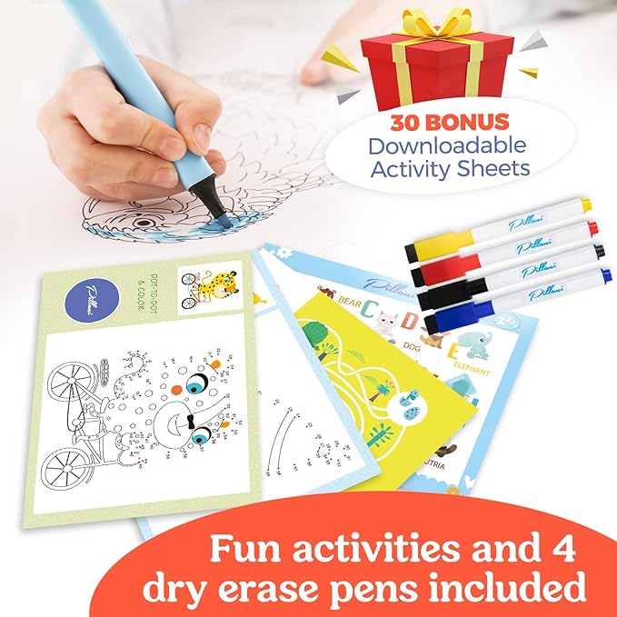 PILLANI Kids Travel Tray for Car - Toddler Car Activities, Car Seat Tray with Activity Sheets & Pens, Road Trip Essentials for Car & Airplane, Travel Lap Desk Accessories - Road Trip Activities Toys