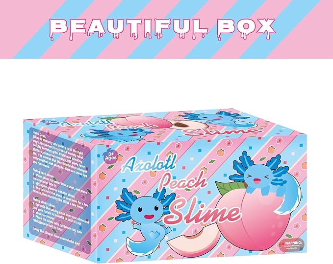 Axolotl Cloud Slime and Pink Peach Butter Slime Kit,Dual Colored New Charms,Super Soft and Non-Sticky, Stress Relief Toy Party Favors Birthday Gifts for Girls.