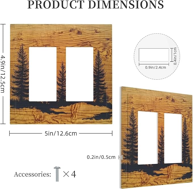 Decorative Outlet Covers Forest Pine Silhouette Rustic Wood Grain 2 Gang Double Gfci Rocker Electrical Wall Panels Light Switch Cover Plate For Farmhouse Cabin Decor
