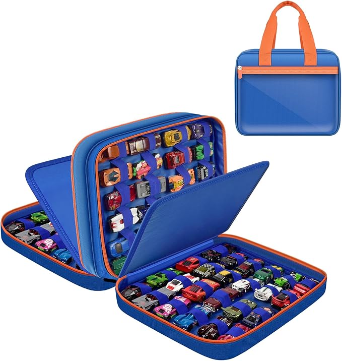 SAIKA 96 Toy Car Storage Case Compatible with Hot Wheels for Matchbox for LEGO for AZEN for JOYIN for Tub Works Cars Toy Car Organizer Holder for 96 Mini Cars- Blue(Case Only)