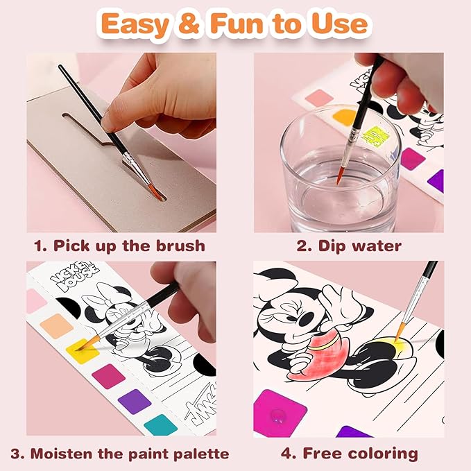 Paint with Water Coloring Books for Kids, Pocket Mess Free Watercolor Painting Sets for Toddlers, Art and Craft Drawing Activities Gifts for Kids Ages 4 5 6 7 8+, Travel Activity Toys - Princess