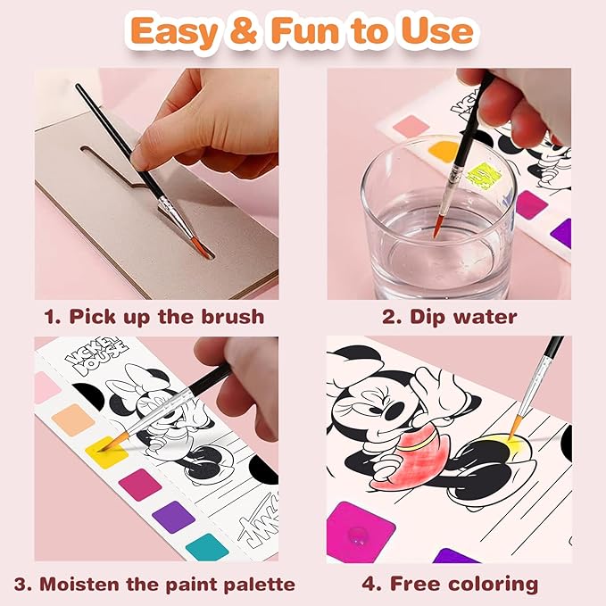Paint with Water Coloring Books for Kids, Pocket Mess Free Watercolor Painting Kit, Water Color Paint Set Arts and Crafts Gift for Girls Ages 4 5 6 7 8+, Travel Activity Toy - Cartoon