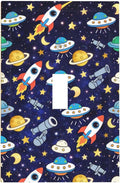 Decorative Light Switch Cover Plate Space-themed Rocket Spaceship 1 Gang Single Toggle Wall Plates for Electrical Outlet Covers Switch Plate Covers Faceplate for Children's Room Decor