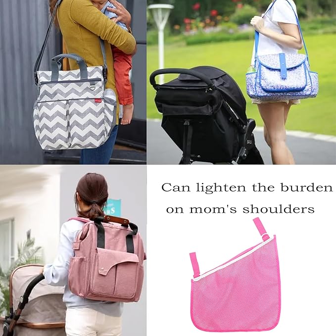 Generic 2 Pack Universal Side Sling Stroller Mesh Cargo Net and Organizer, Extra Stroller Storage Space, Non-Slip and Adjustable Straps (Pink) Type-C Convertor