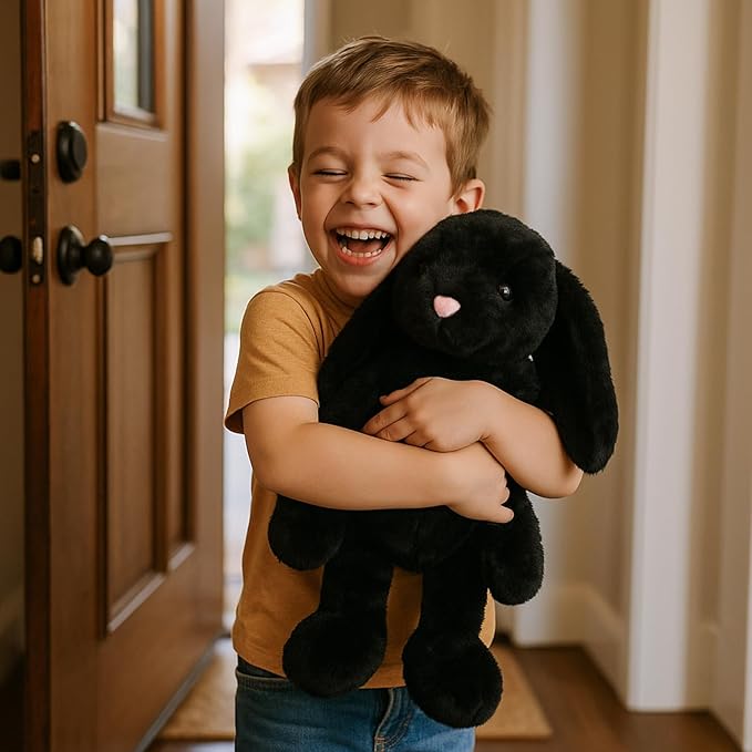WEIGEDU Black Bunny Stuffed Animal Plush Toy with Floppy Ears, 17.7 Inch Soft Plush Rabbit Cuddle Buddy for Nursery Decor, for Boys and Girls