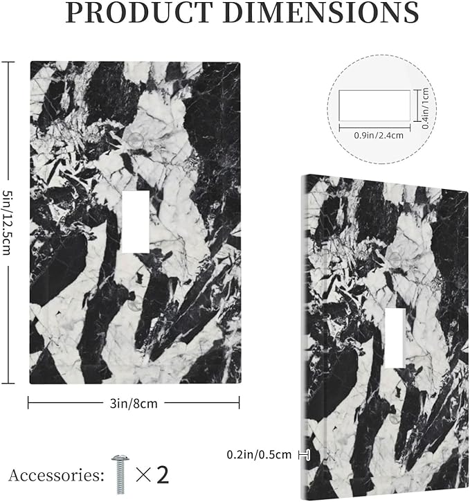 Black White Marble Abstract Luxury Decorative Light Switch Cover 1 Gang Single Toggle Device Electrical Faceplate Switchplates Decorator Outlet Wall Plate for Bathroom Kitchen Decor