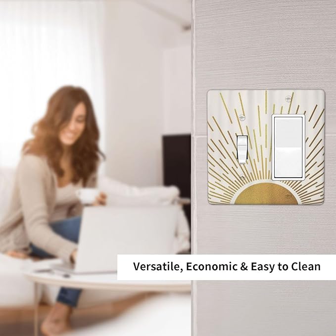 Decorative Outlet Covers Midcentury Golden Sun Minimalism Sunrise 2 Gang 1 Gang Wall Plate Single Toggle Rocker Device Combination Light Switch Cover Plate Jumbo Switch Plate Cover