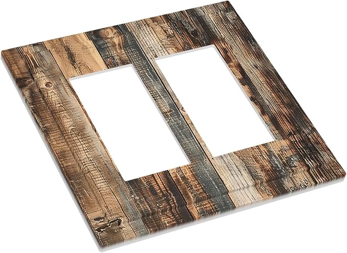 Decorative Outlet Covers Rustic Brown Wood Pattern Splice Plank 2 Gang Double Gfci Rocker Electrical Wall Panels Light Switch Cover Plate For Farmhouse Cabin Decor
