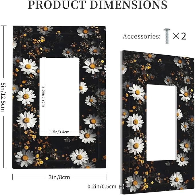 White Black Daisy Wildflower Modern Chrysanthemum Decorative Outlet Covers 1 Gang Single Rocker Light Switch Cover Plate Wall Plates GFCI Faceplate for Bedroom Farmhouse Decor